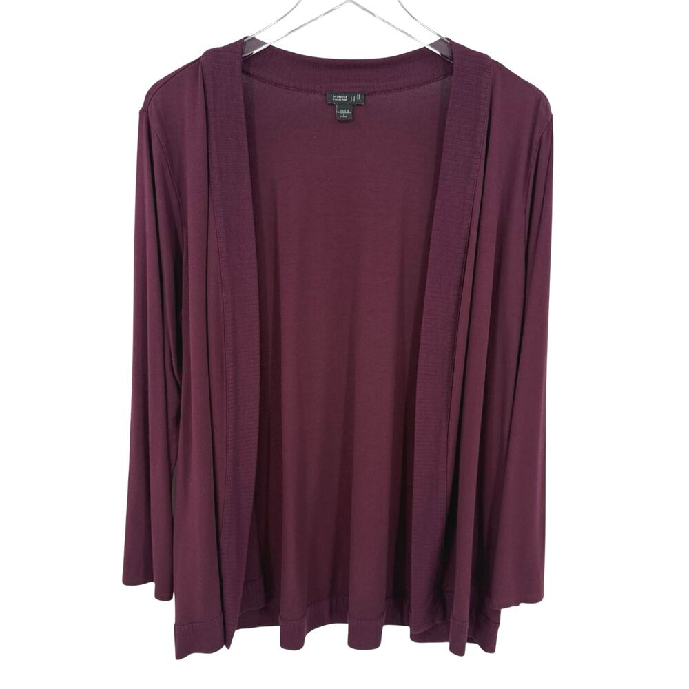 J Jill Wearever Collection Open Front Cardigan Burgundy Womens Large Petite LP